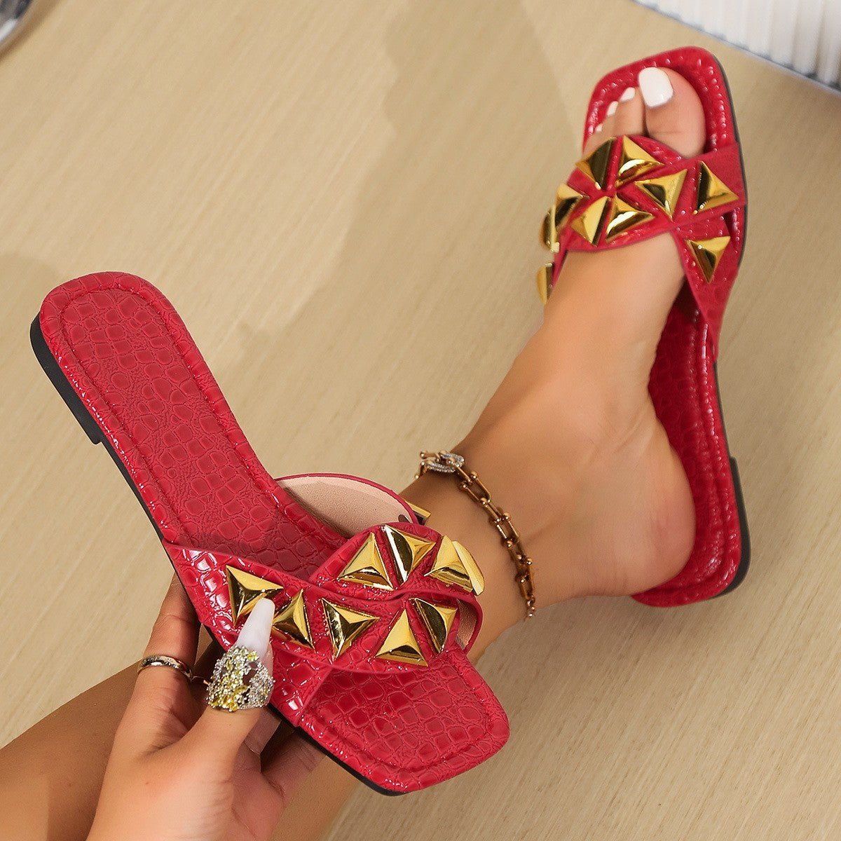 Geometric Open Toe Flat Sandals - OMG! Rose