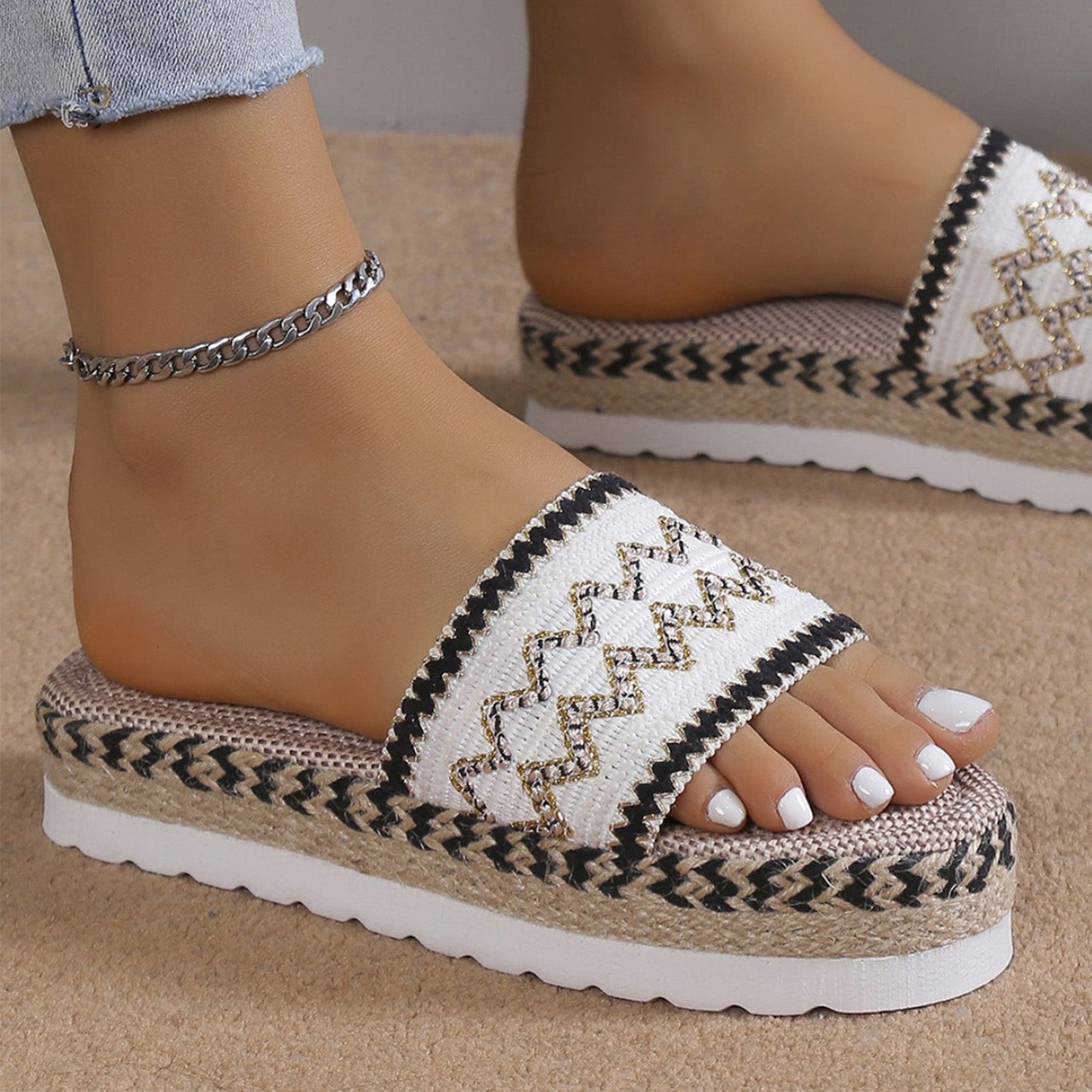 Geometric Weave Platform Sandals - OMG! Rose
