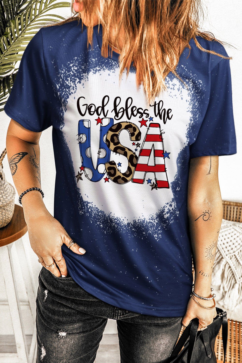 GOD BLESS THE USA Printed Tee Shirt - OMG! Rose