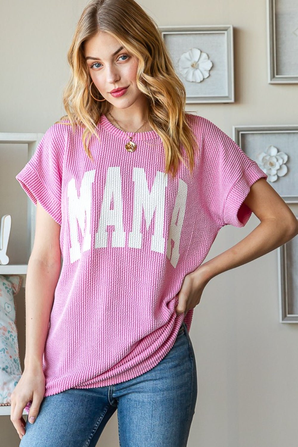 Heimish Full Size Letter Graphic Short Sleeve T-Shirt - OMG! Rose