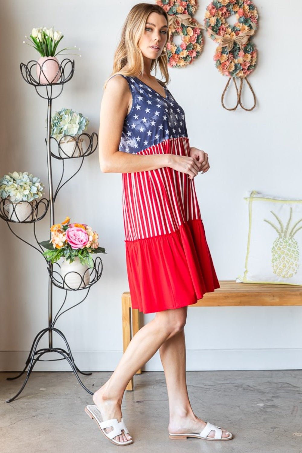 Heimish Full Size US Flag Theme Contrast Tank Dress - OMG! Rose