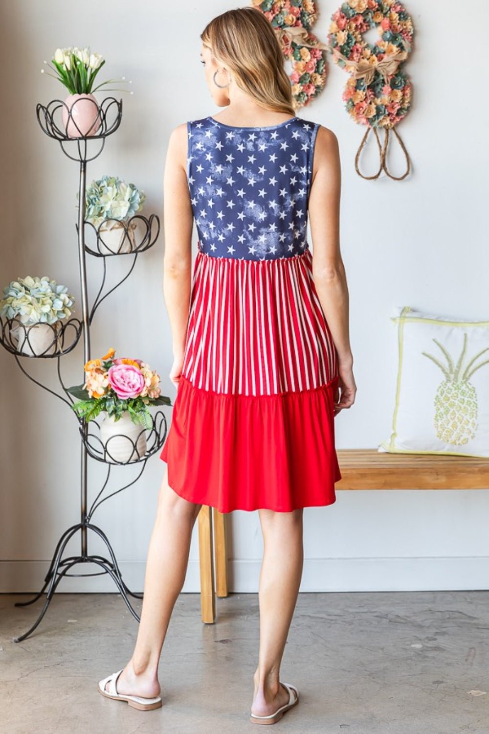 Heimish Full Size US Flag Theme Contrast Tank Dress - OMG! Rose