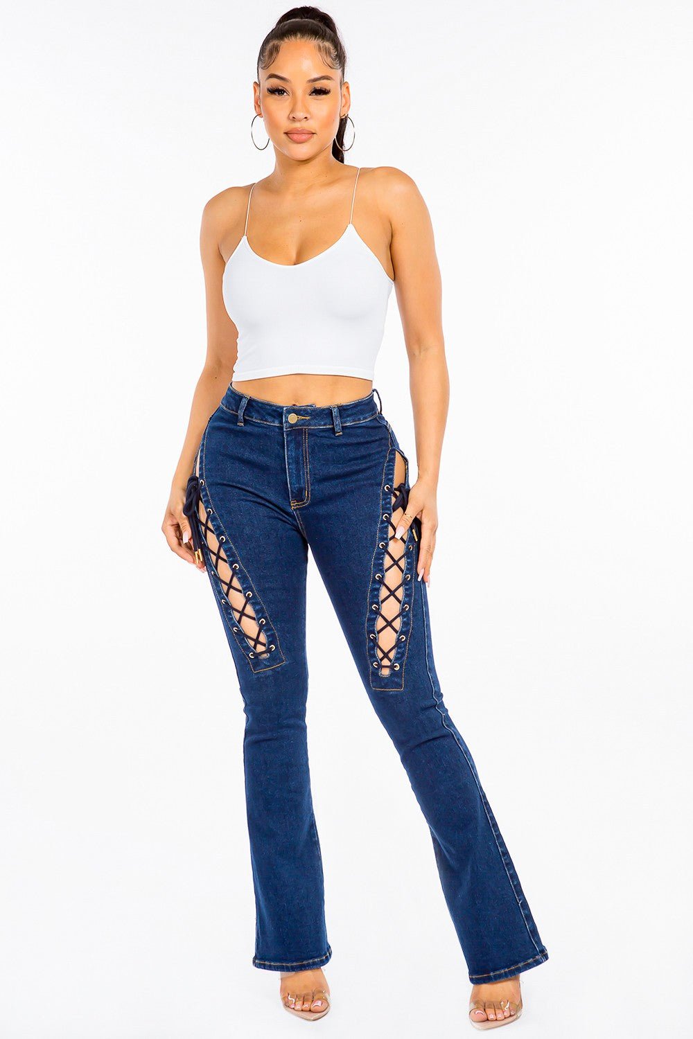 High Rise Lace Up Jeans - OMG! Rose