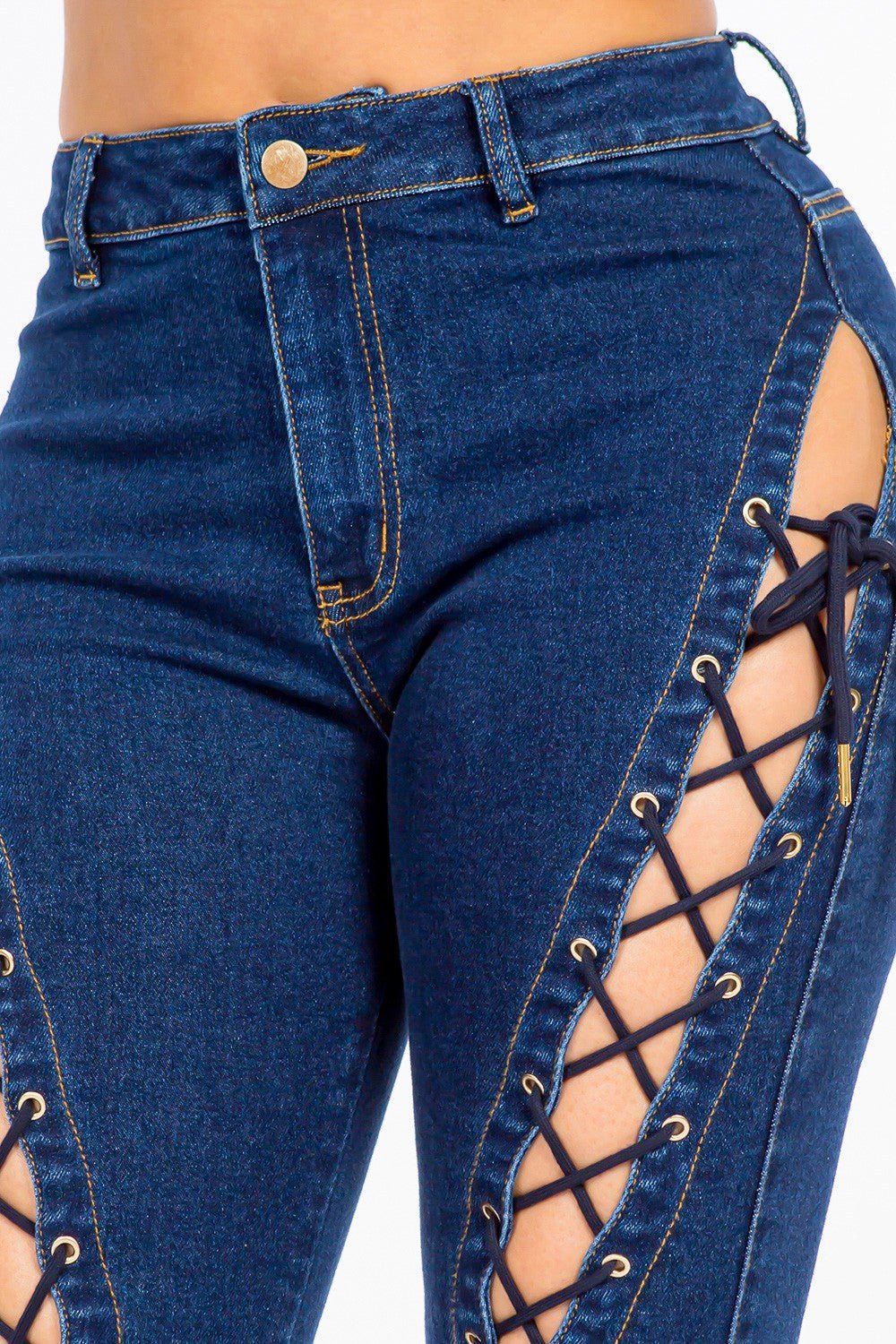 High Rise Lace Up Jeans - OMG! Rose