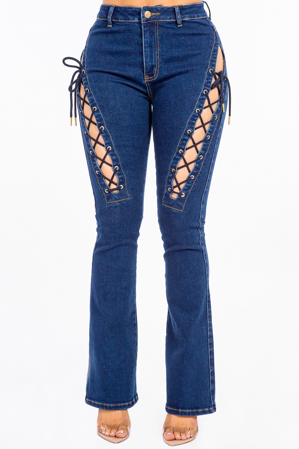 High Rise Lace Up Jeans - OMG! Rose