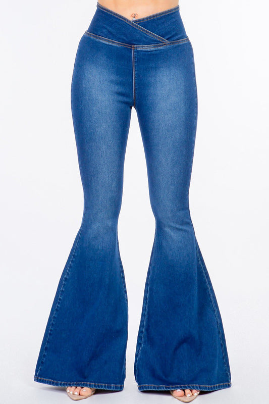 High Waist Pull On Flare Jeans - OMG! Rose