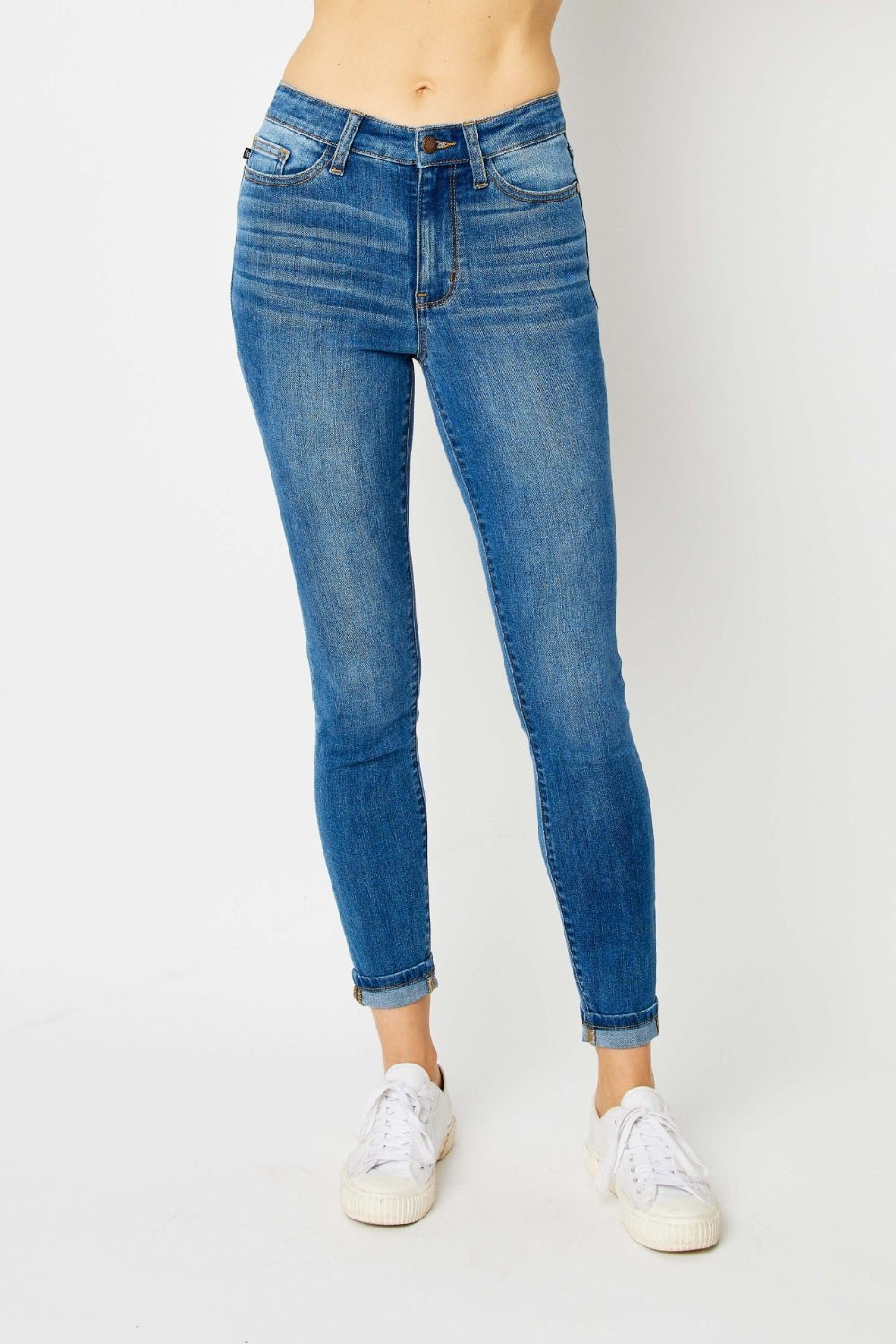 Judy Blue Full Size Cuffed Hem Low Waist Skinny Jeans - OMG! Rose