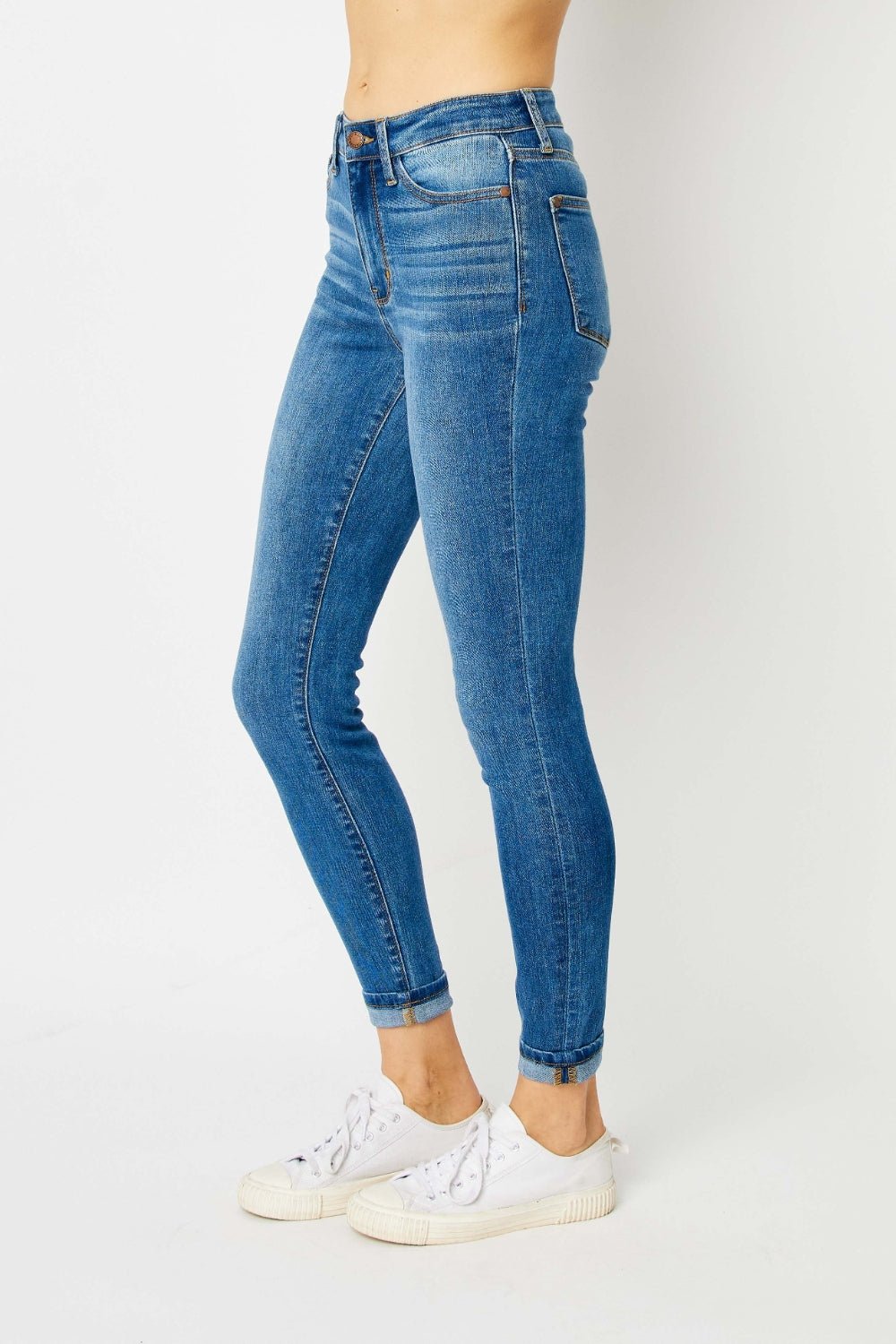 Judy Blue Full Size Cuffed Hem Low Waist Skinny Jeans - OMG! Rose