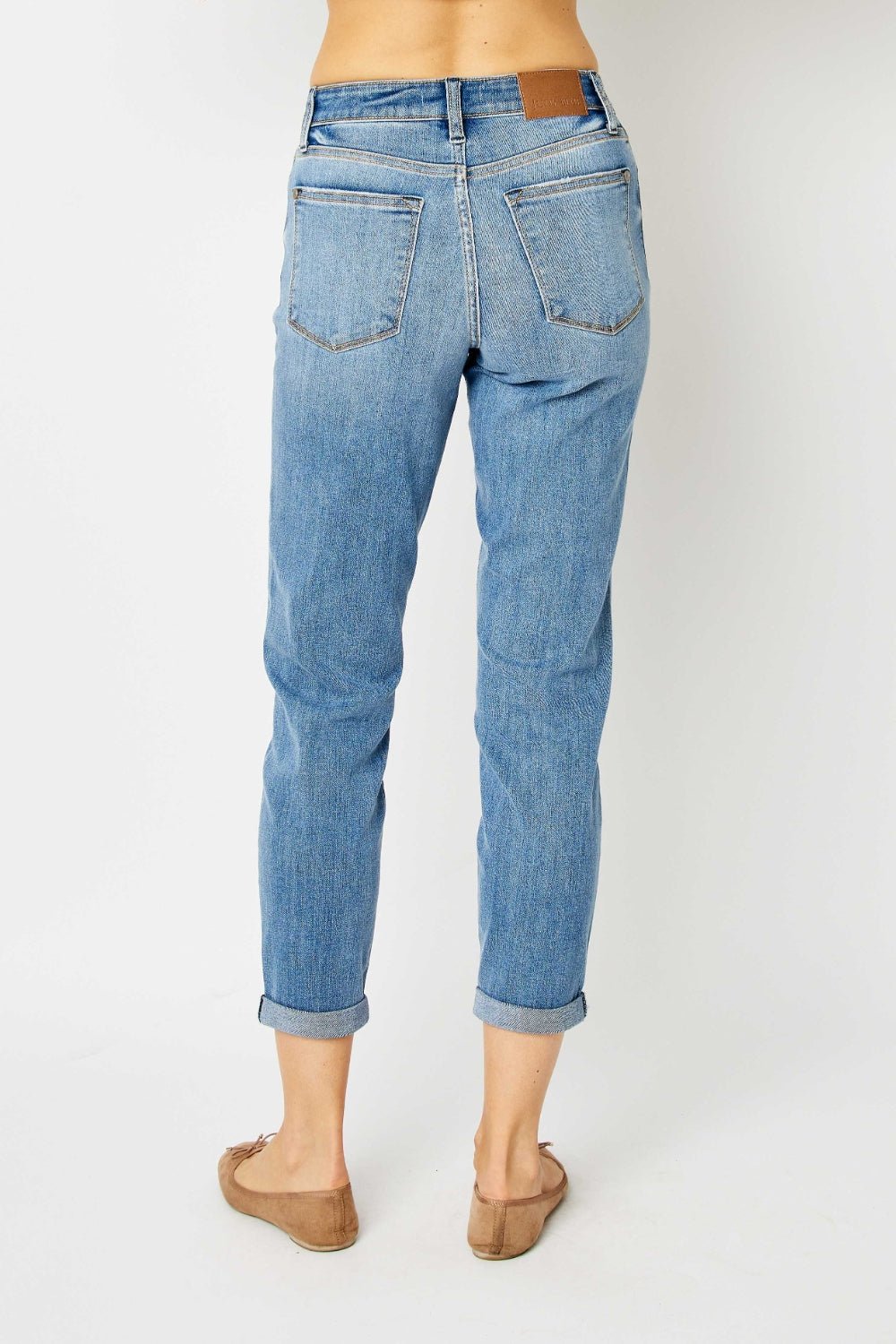 Judy Blue Full Size Cuffed Hem Low Waist Slim Jeans - OMG! Rose