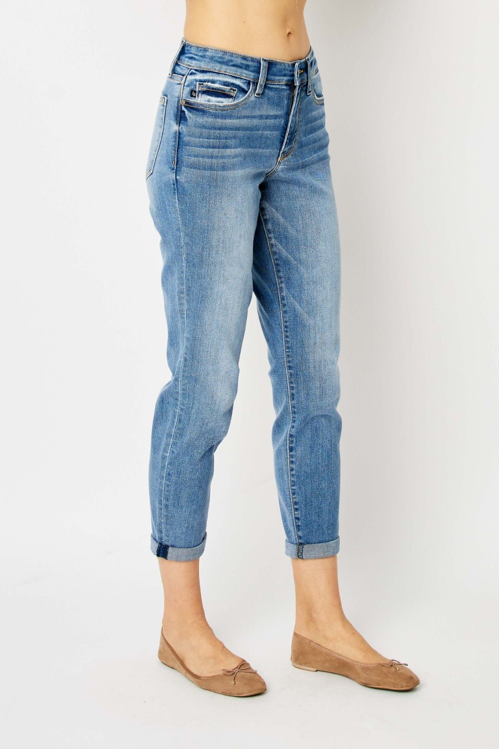 Judy Blue Full Size Cuffed Hem Low Waist Slim Jeans - OMG! Rose