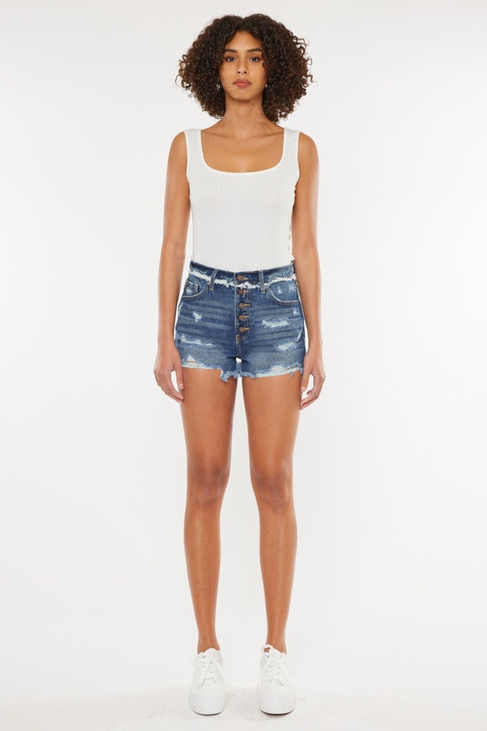 Kancan Distressed Button Fly Denim Shorts - OMG! Rose