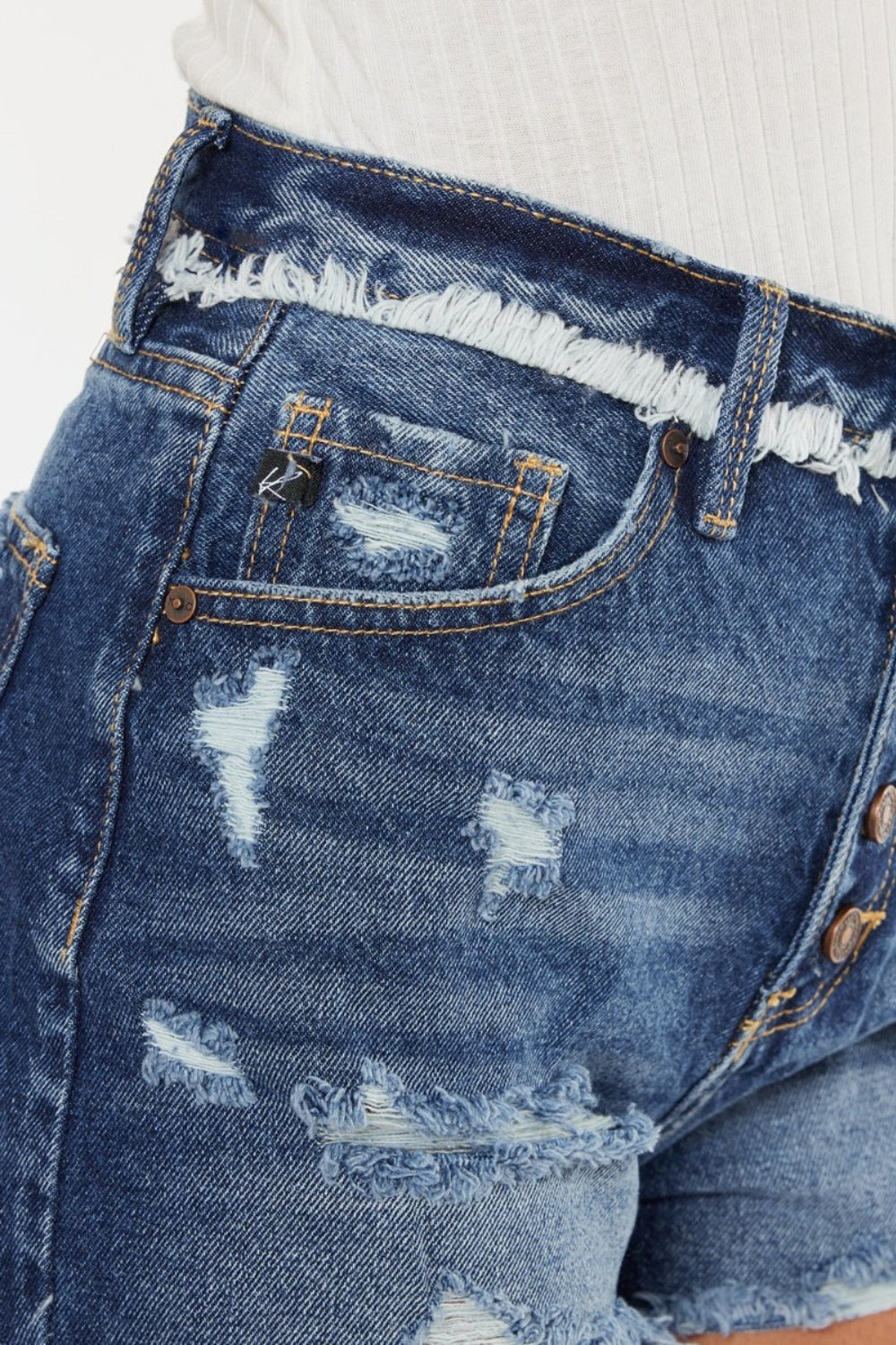 Kancan Distressed Button Fly Denim Shorts - OMG! Rose