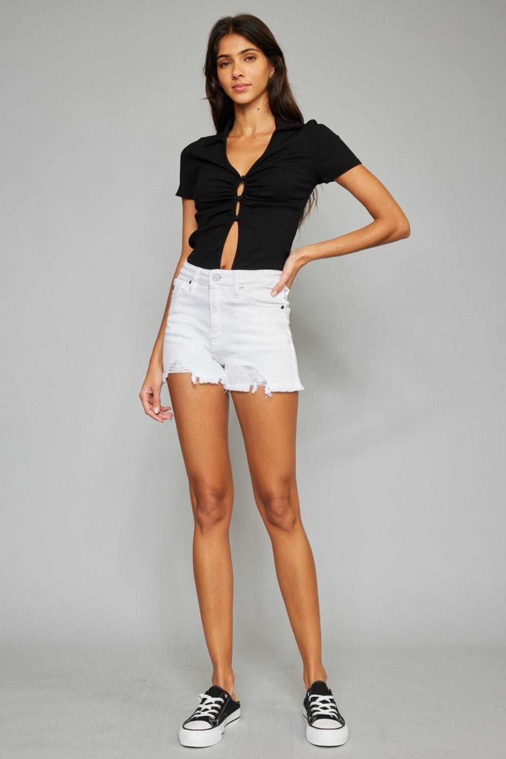 Kancan Full Size High Rise Frayed Hem Denim Shorts - OMG! Rose