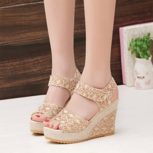 Lace Detail Open Toe High Heel Sandals - OMG! Rose