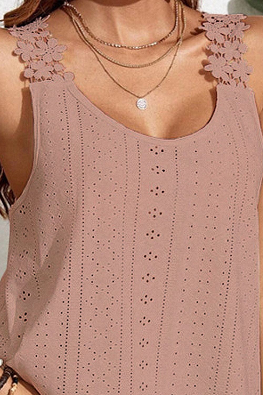 Lace Detail Scoop Neck Tank - OMG! Rose