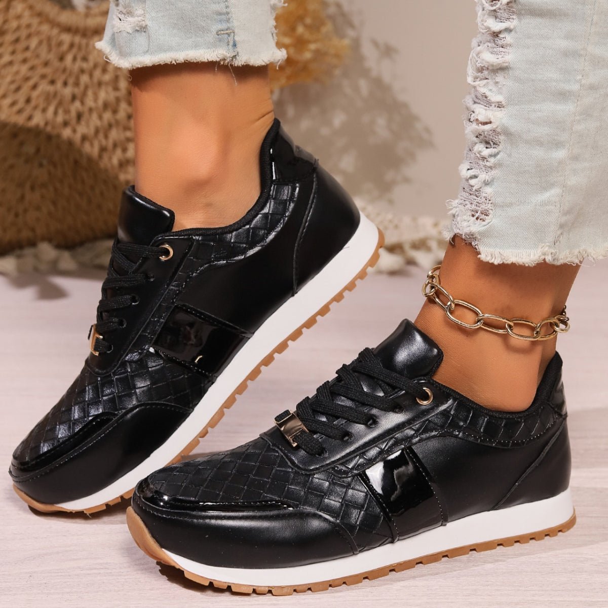 Lace - Up PU Leather Sneakers - OMG! Rose