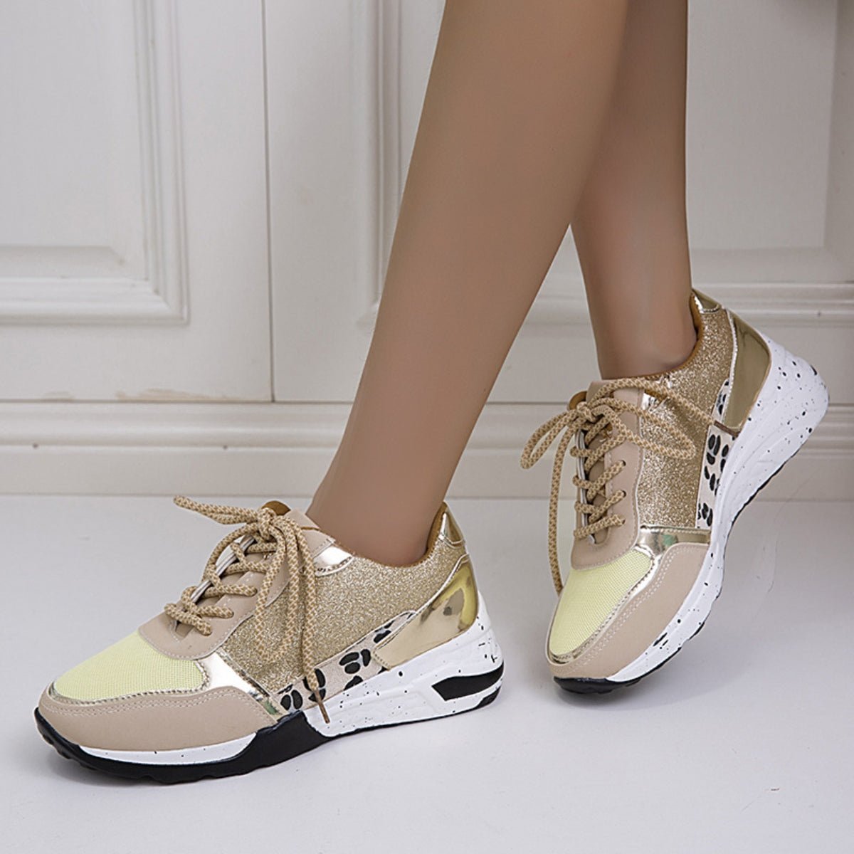 Lace - Up Round Toe Platform Sneakers - OMG! Rose