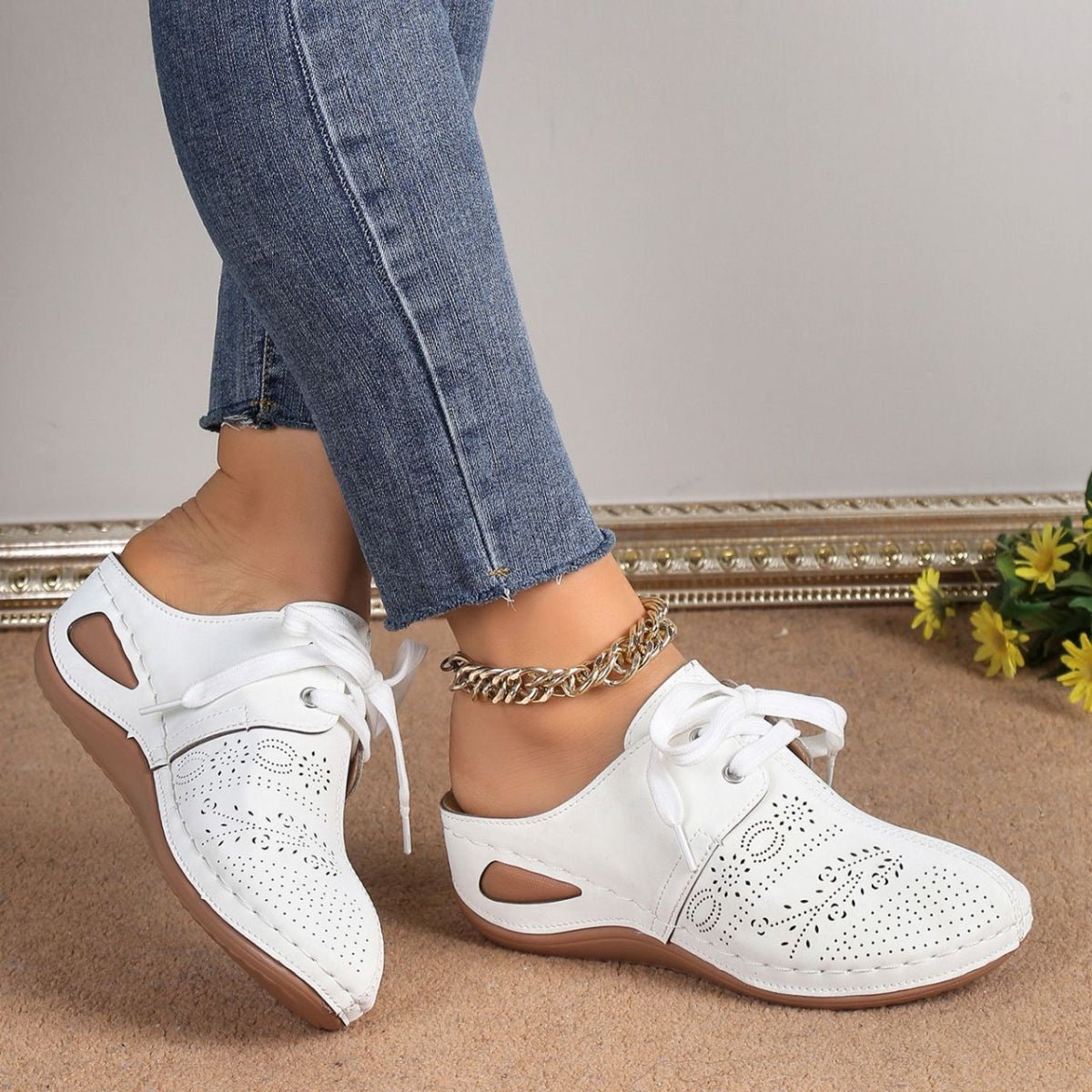 Lace - Up Round Toe Wedge Sandals - OMG! Rose