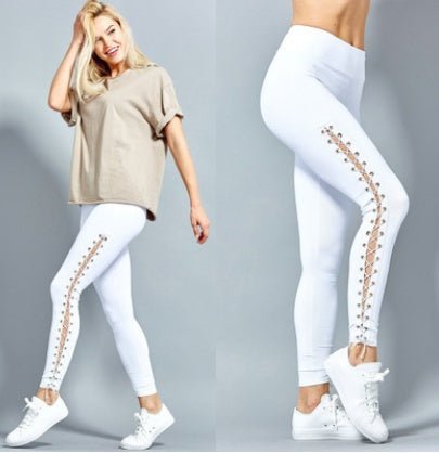 Lace Up Stretch Leggings - OMG! Rose