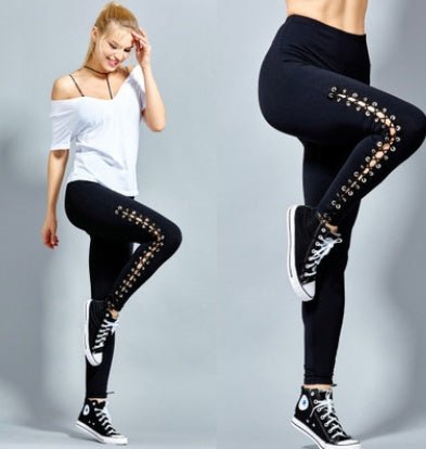 Lace Up Stretch Leggings - OMG! Rose