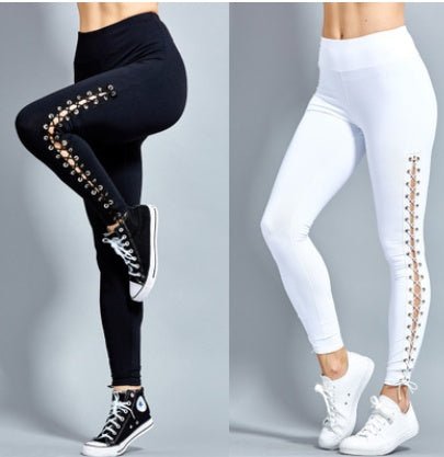 Lace Up Stretch Leggings - OMG! Rose