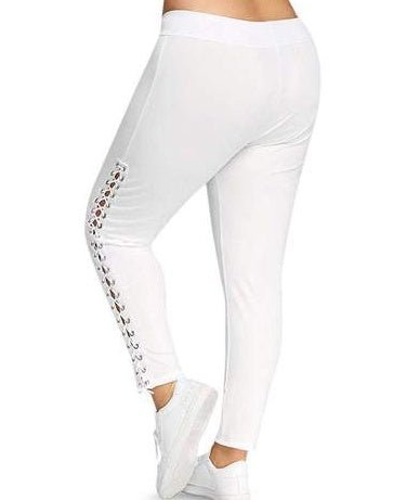 Lace Up Stretch Leggings - OMG! Rose