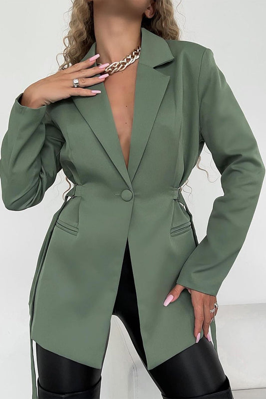 Lapel Collar Long Sleeve Blazer - OMG! Rose