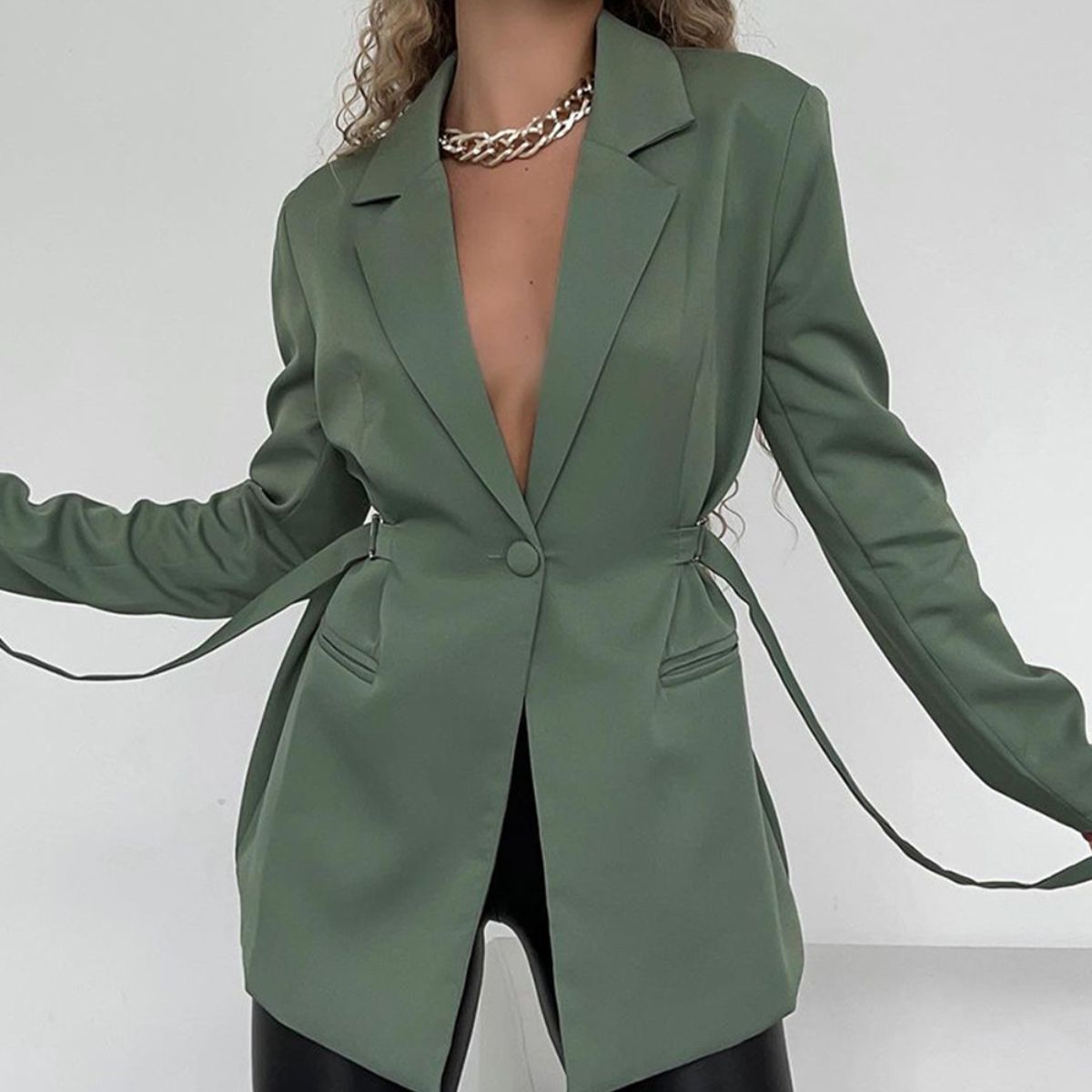 Lapel Collar Long Sleeve Blazer - OMG! Rose