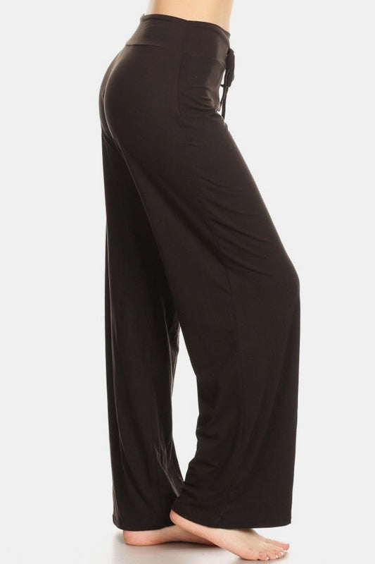 Leggings Depot High Waist Drawstring Wide Leg Pants - OMG! Rose