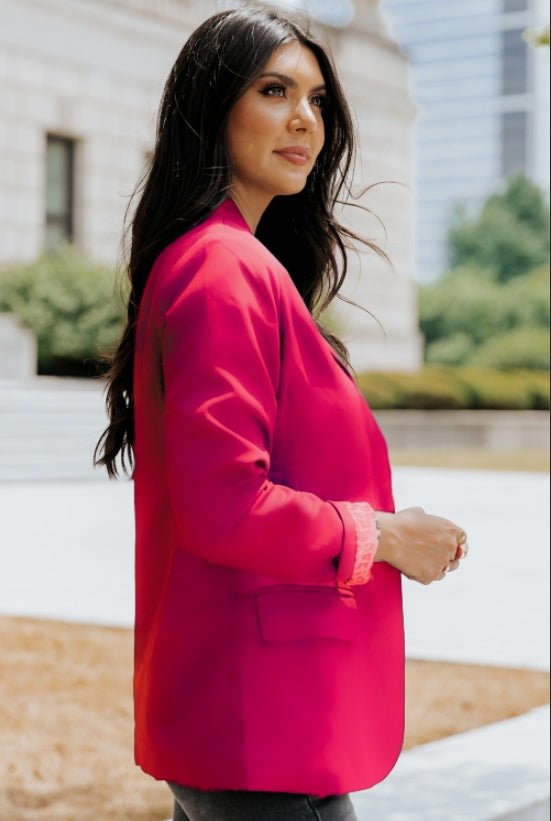 Leopard Lining One - Button Lapel Collar Blazer - OMG! Rose