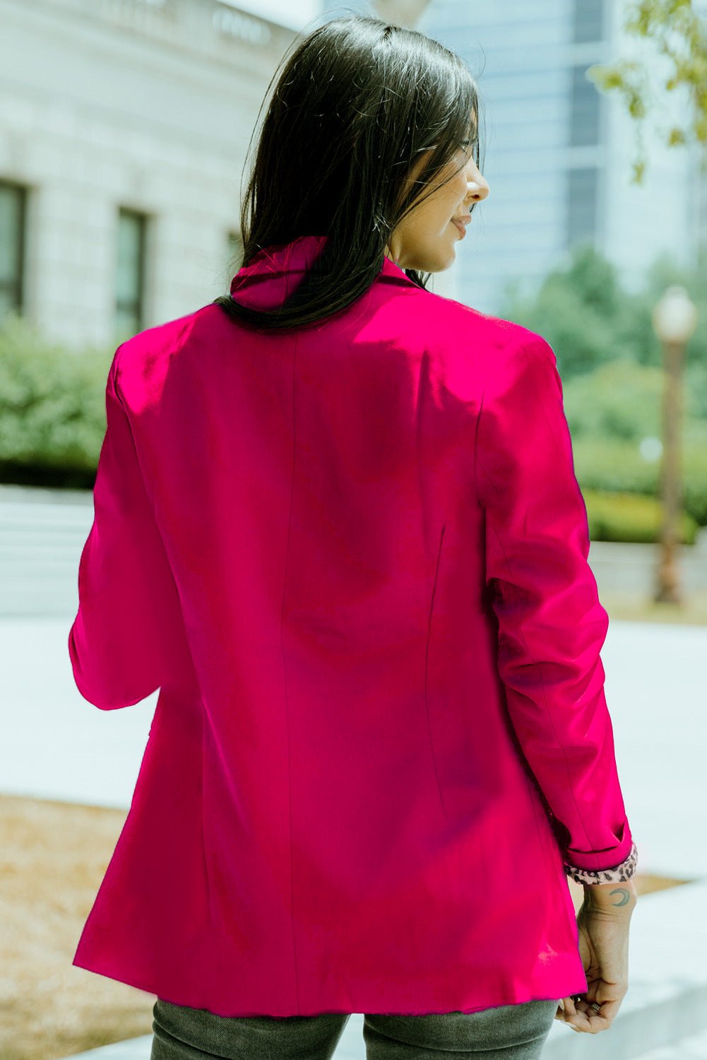 Leopard Lining One - Button Lapel Collar Blazer - OMG! Rose