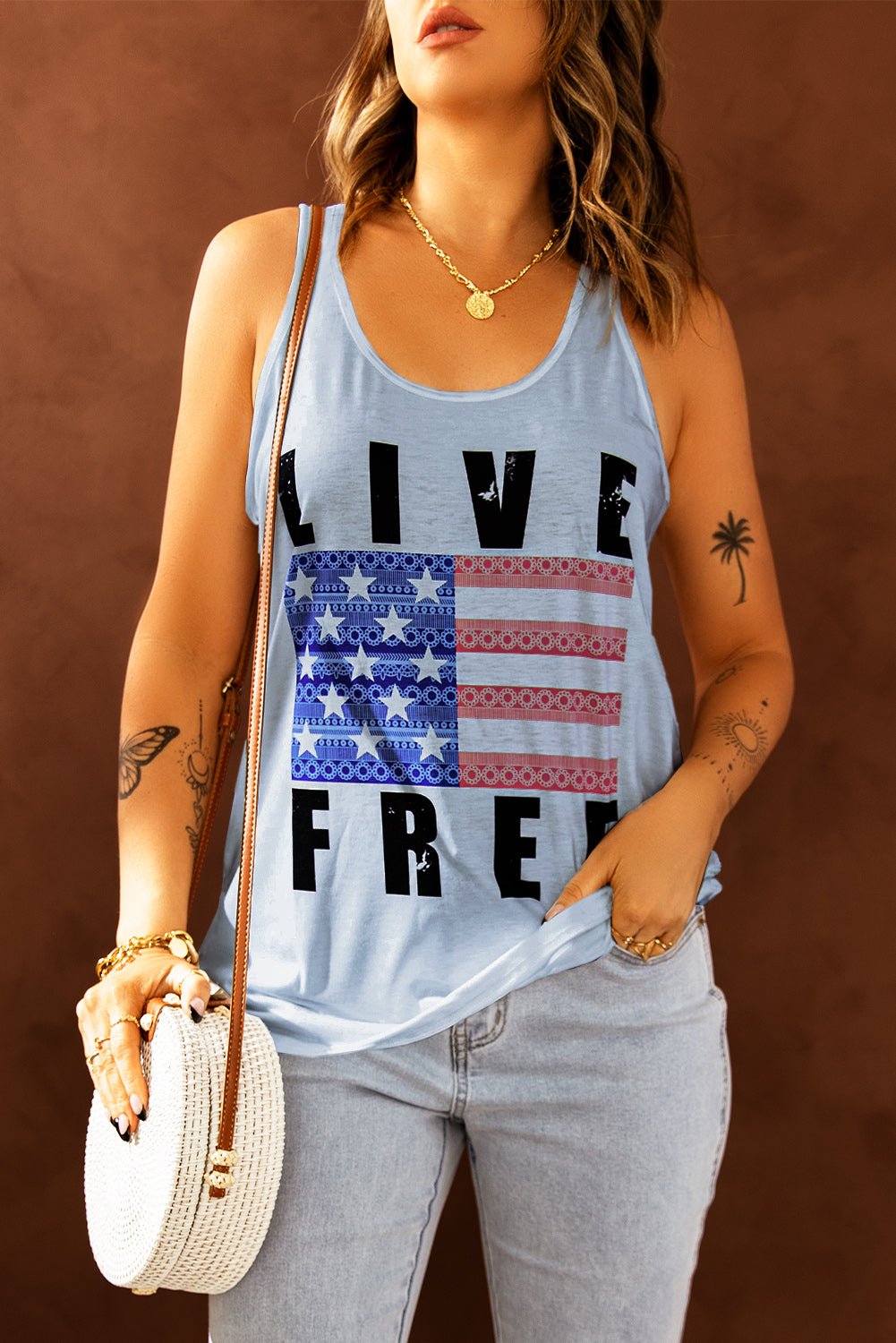 LIVE FREE Stars and Stripes Graphic Tank - OMG! Rose