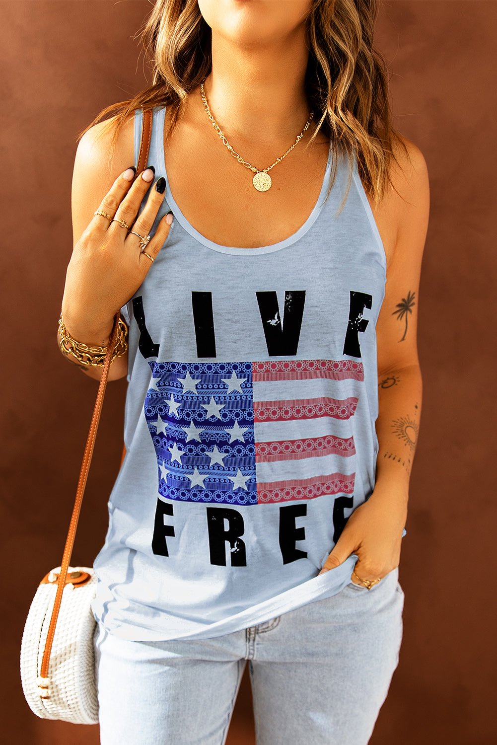 LIVE FREE Stars and Stripes Graphic Tank - OMG! Rose