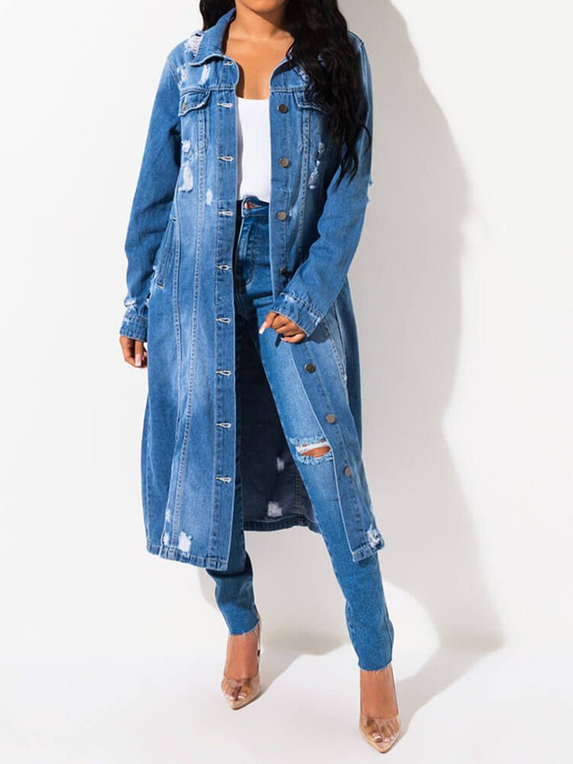 Long Sleeve Raw Hem Denim Jacket - OMG! Rose