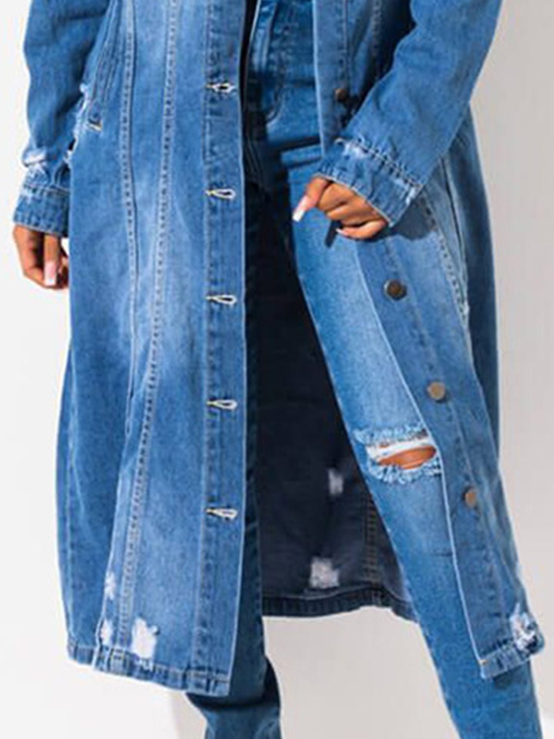 Long Sleeve Raw Hem Denim Jacket - OMG! Rose