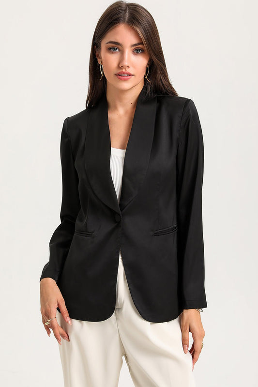 Long Sleeve Shawl Collar Blazer - OMG! Rose