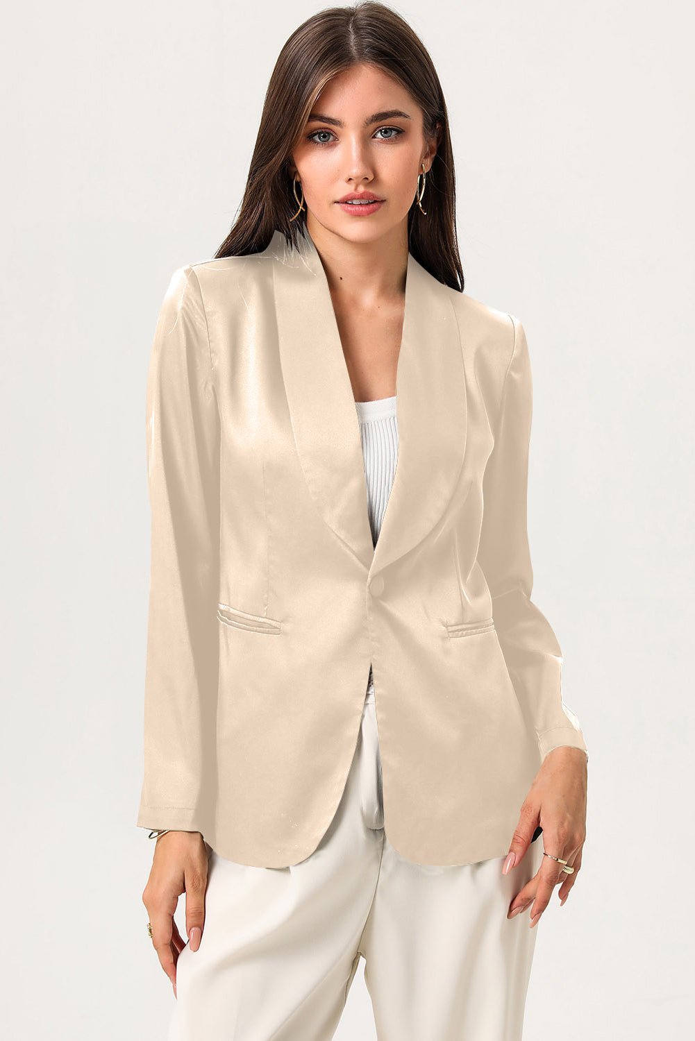 Long Sleeve Shawl Collar Blazer - OMG! Rose