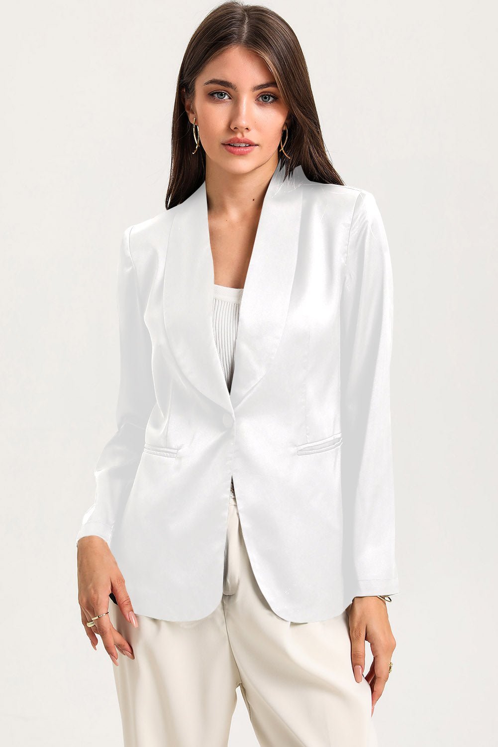 Long Sleeve Shawl Collar Blazer - OMG! Rose