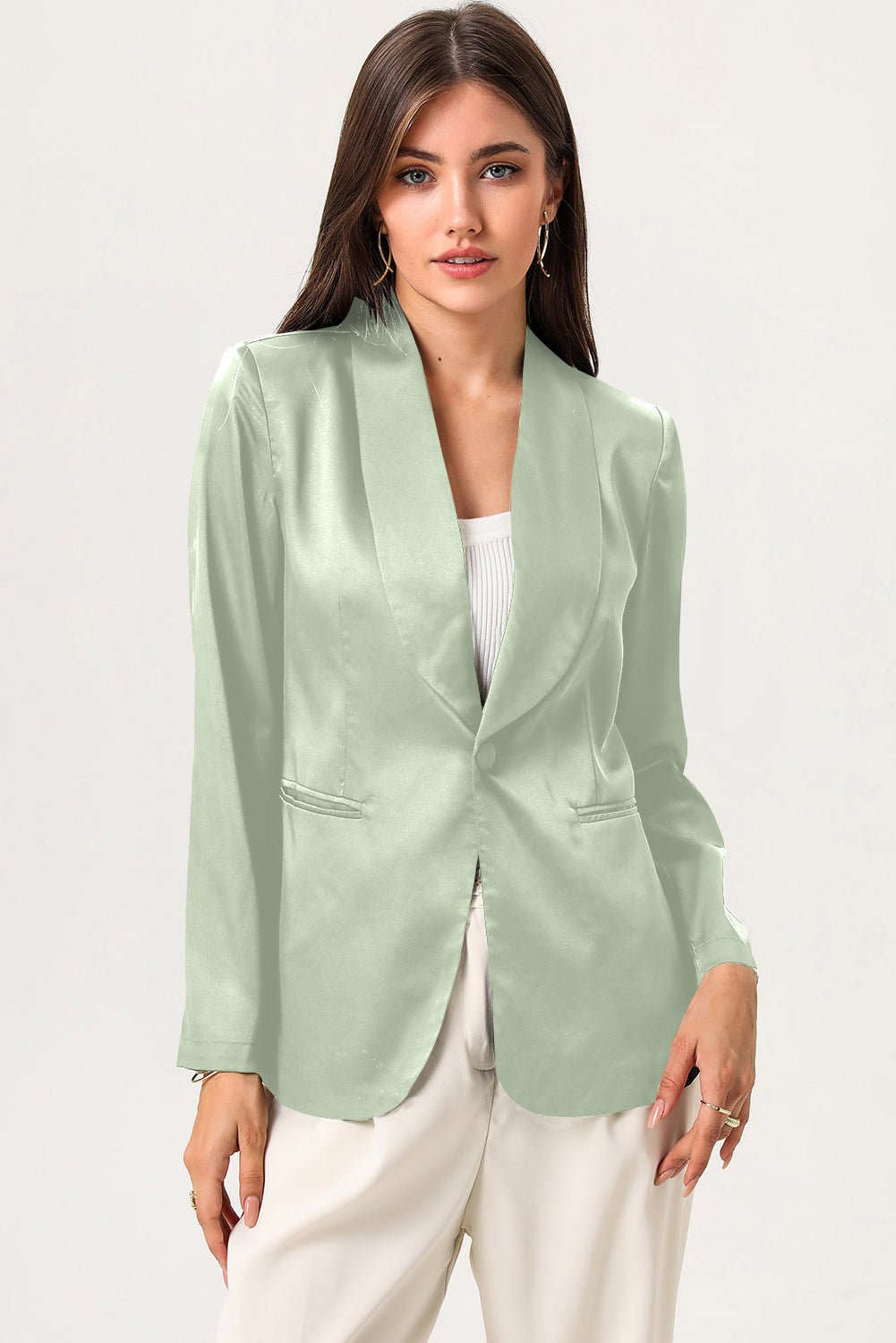 Long Sleeve Shawl Collar Blazer - OMG! Rose