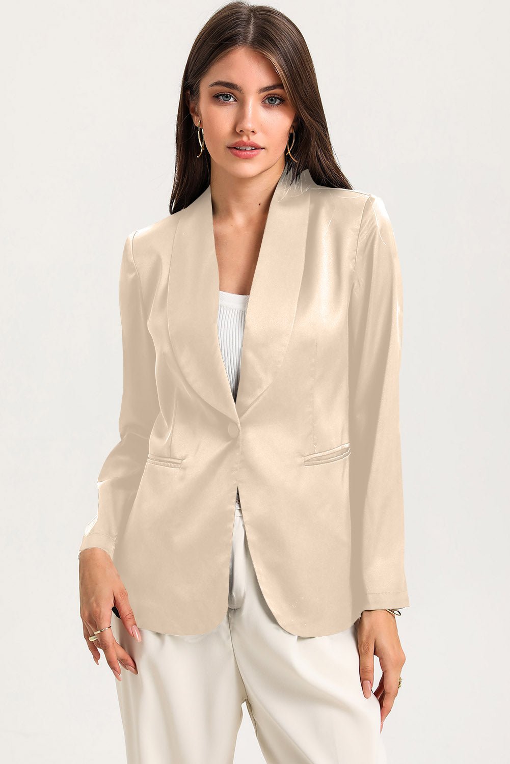 Long Sleeve Shawl Collar Blazer - OMG! Rose