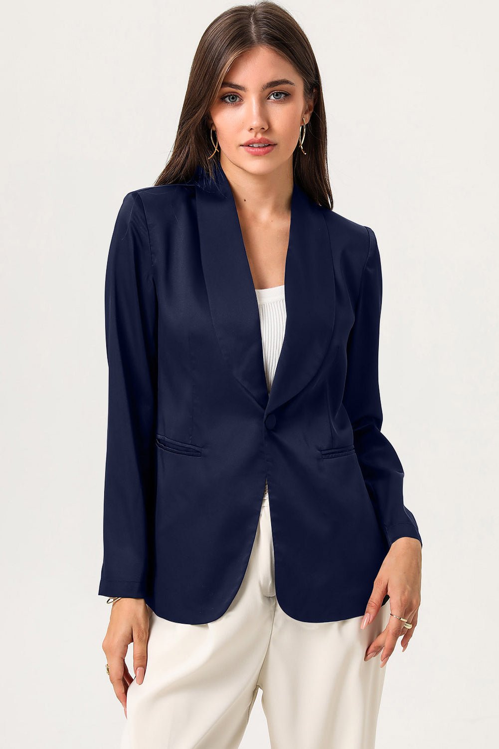 Long Sleeve Shawl Collar Blazer - OMG! Rose