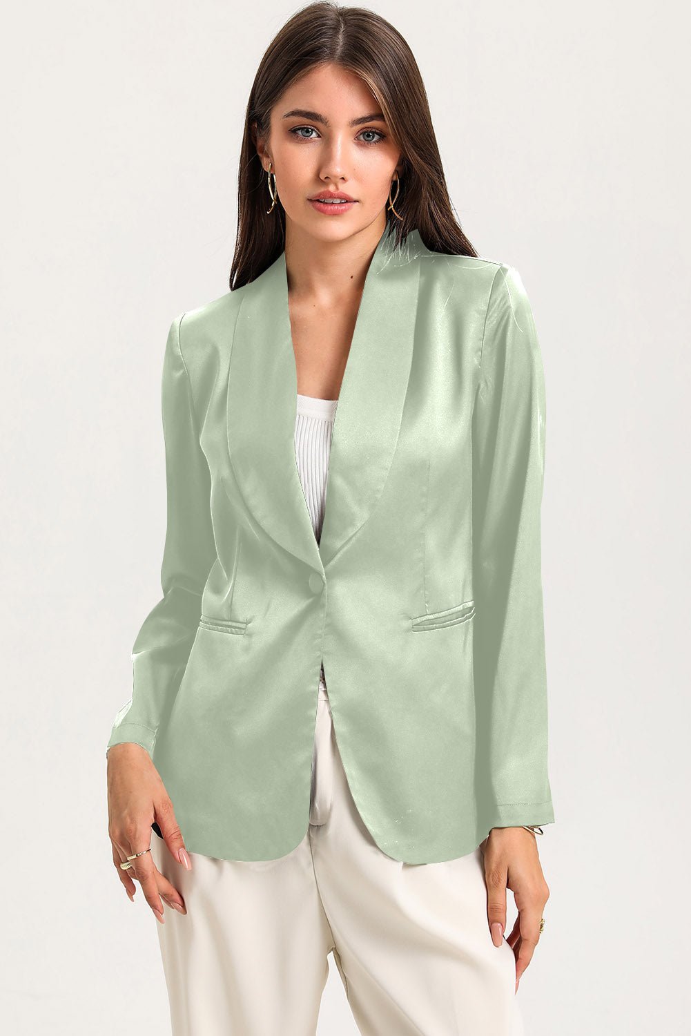 Long Sleeve Shawl Collar Blazer - OMG! Rose