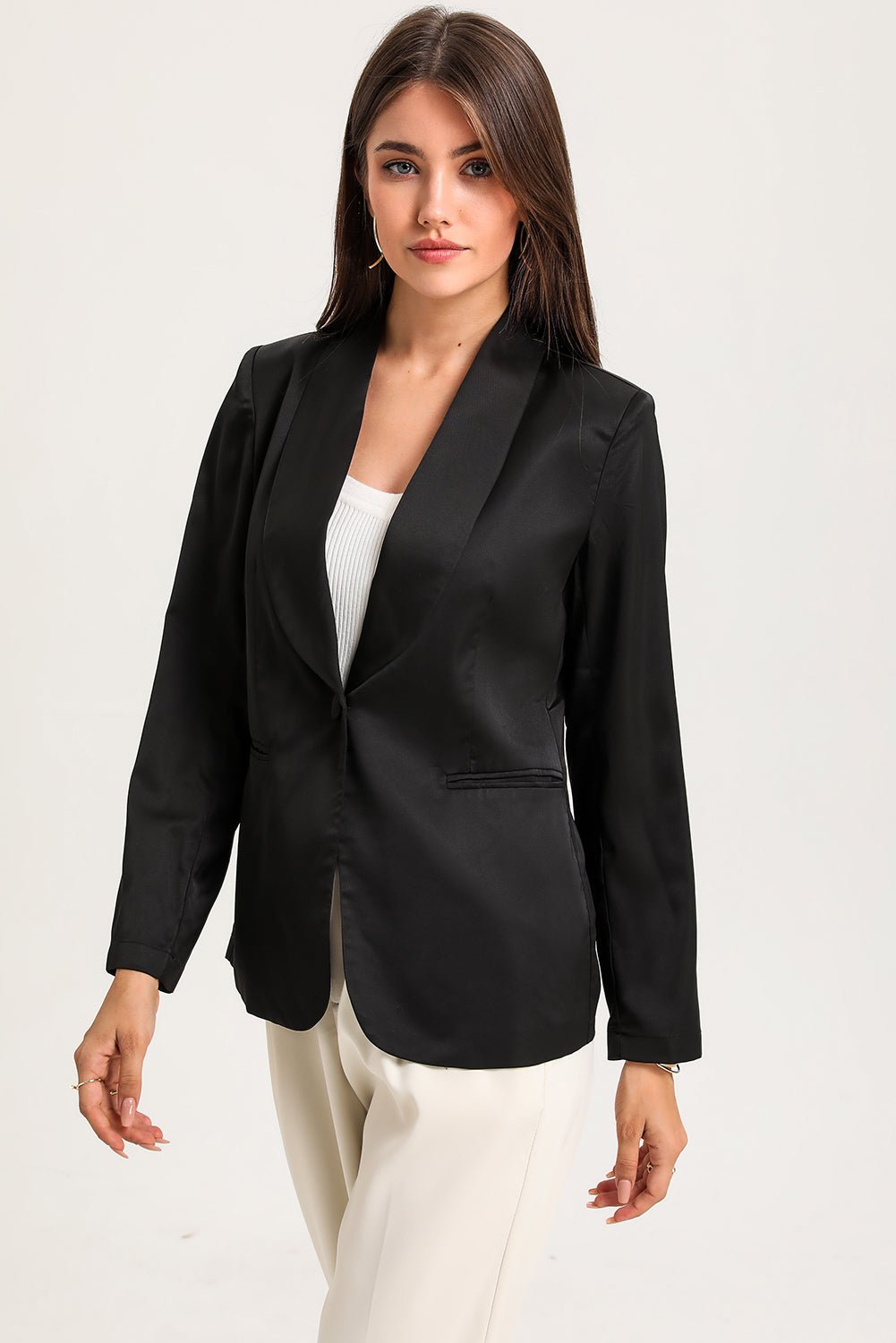 Long Sleeve Shawl Collar Blazer - OMG! Rose