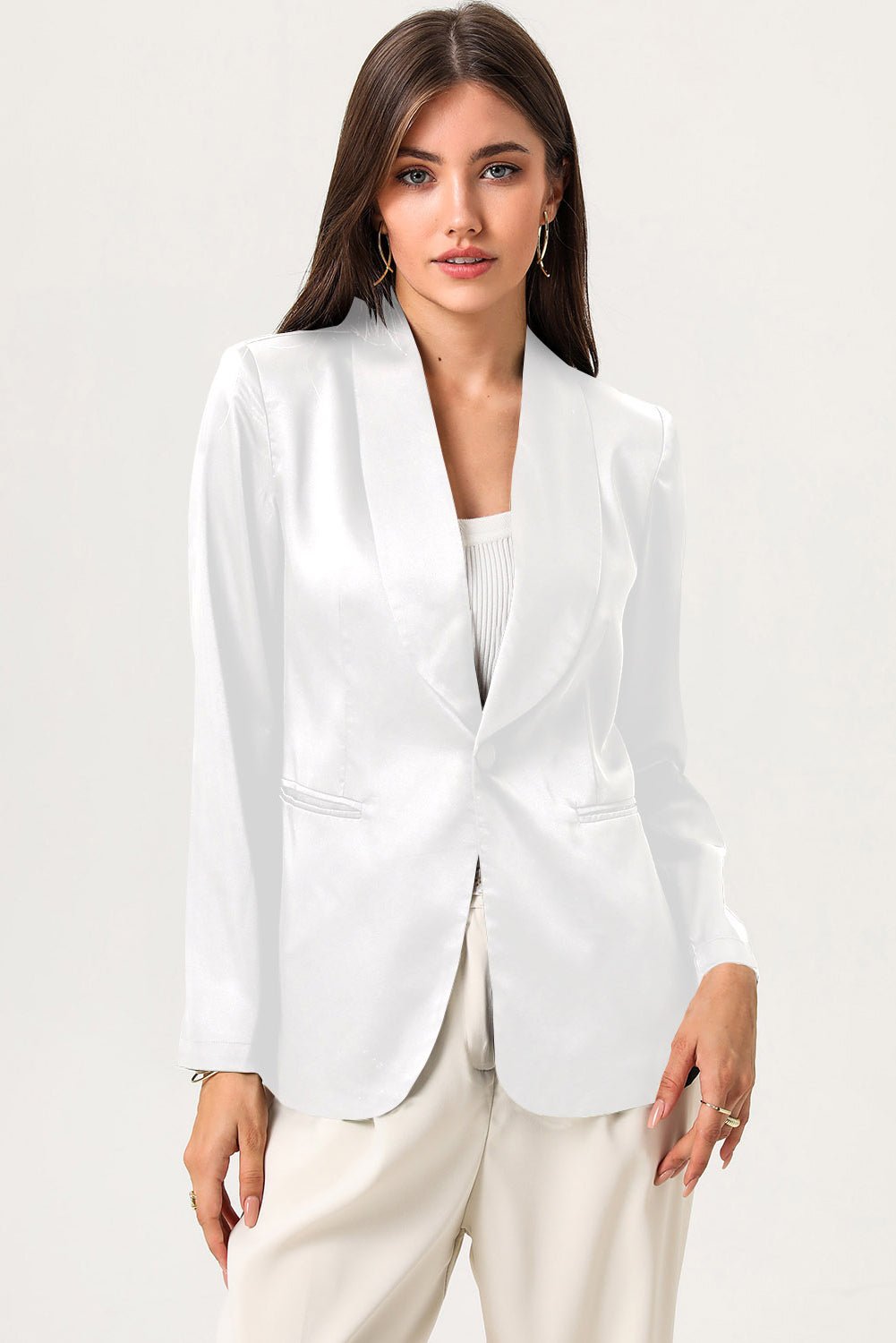 Long Sleeve Shawl Collar Blazer - OMG! Rose