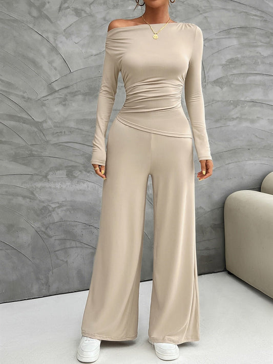 Long Sleeve Top and Wide Leg Pants Set - OMG! Rose