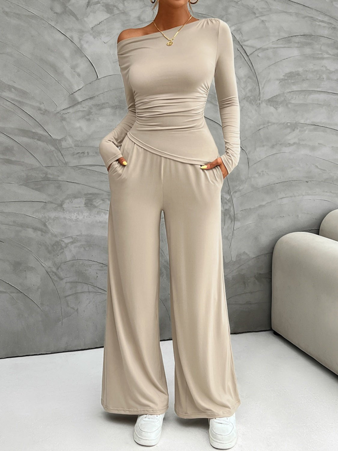 Long Sleeve Top and Wide Leg Pants Set - OMG! Rose