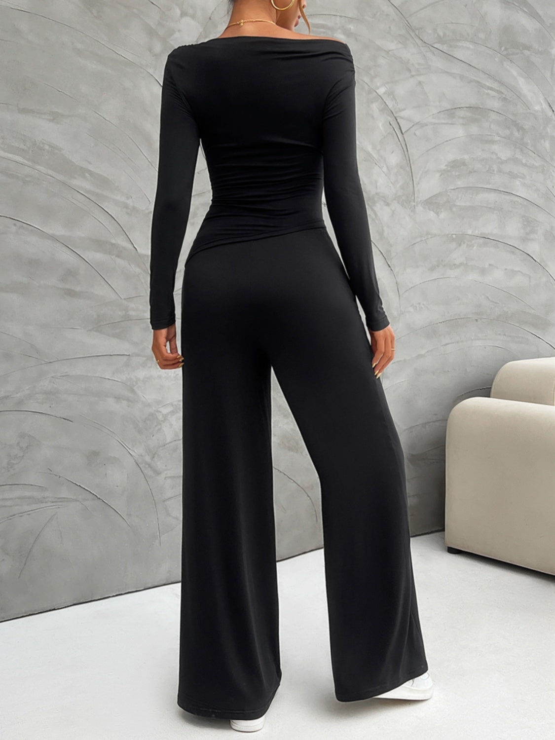 Long Sleeve Top and Wide Leg Pants Set - OMG! Rose