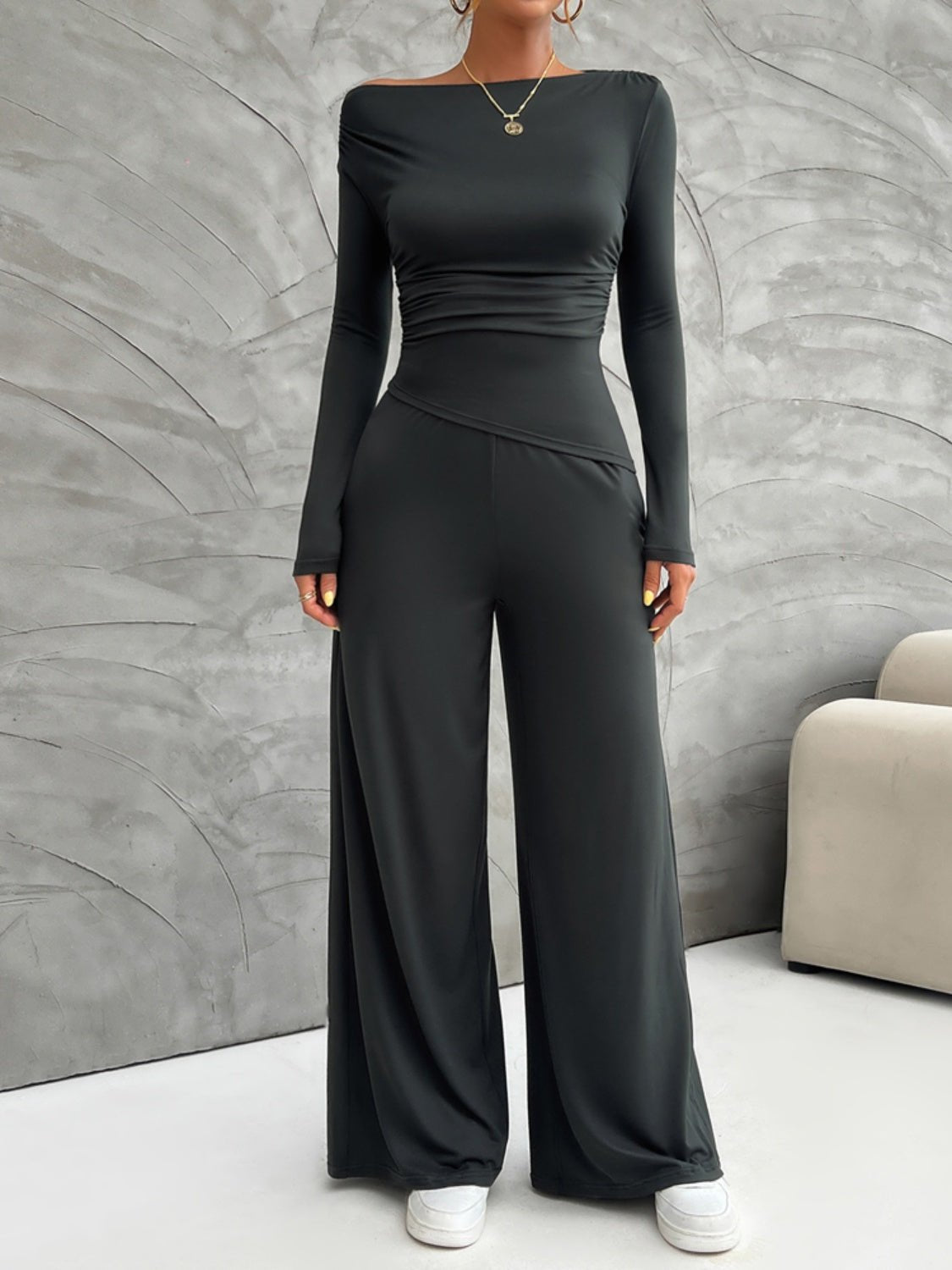 Long Sleeve Top and Wide Leg Pants Set - OMG! Rose