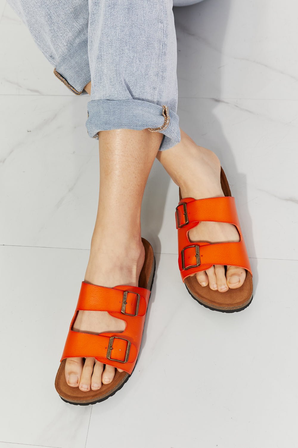 MMShoes Feeling Alive Double Banded Slide Sandals in Orange - OMG! Rose