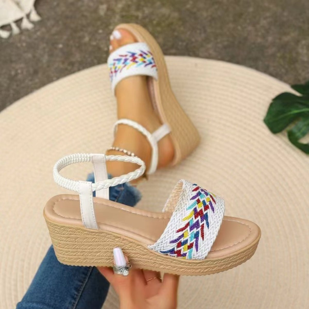 Open Toe Wedge Woven Sandals - OMG! Rose